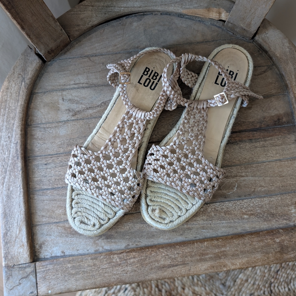 Womens Beige Braided Flat Sandals